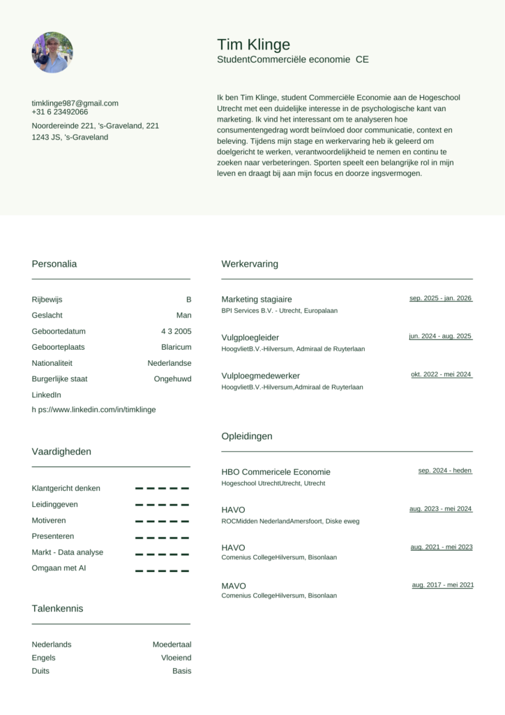 Tim Klinge CE Student CV